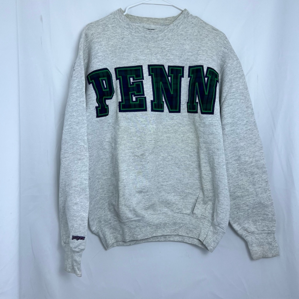 Vintage 1990s Men's Jansport Grey Penn Sweatshirt Size M Plaid Letters Unisex